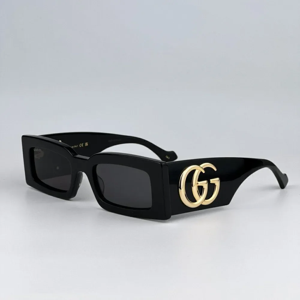 NEW Gucci GG1425S 001 Black Grey Rectangle Unisex Sunglasses GG 1425S